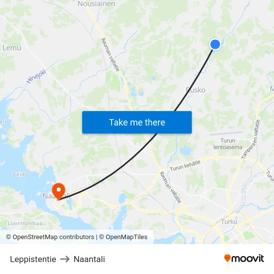 Leppistentie to Naantali map
