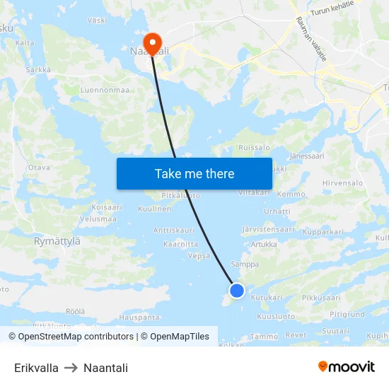 Erikvalla to Naantali map