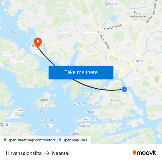 Hirvensalonsilta to Naantali map