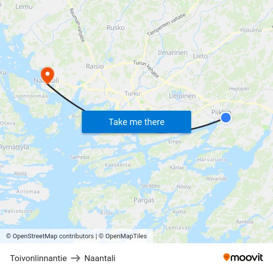Toivonlinnantie to Naantali map