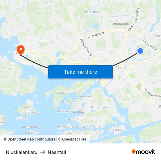 Niuskalankatu to Naantali map