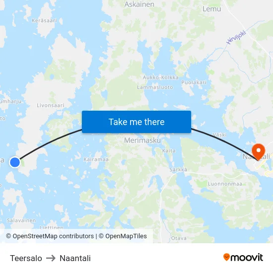 Teersalo to Naantali map