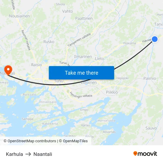 Karhula to Naantali map