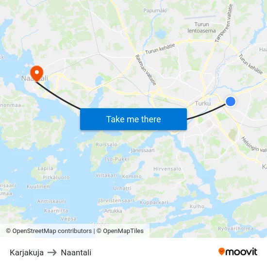 Karjakuja to Naantali map