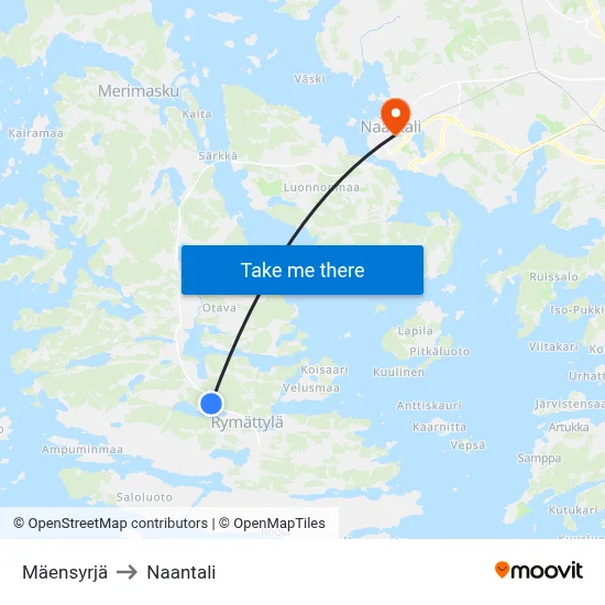 Mäensyrjä to Naantali map