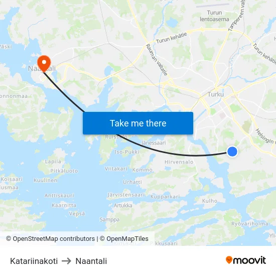 Katariinakoti to Naantali map