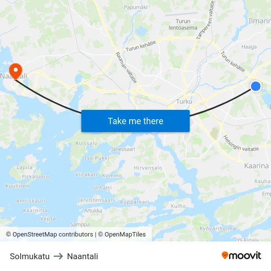 Solmukatu to Naantali map