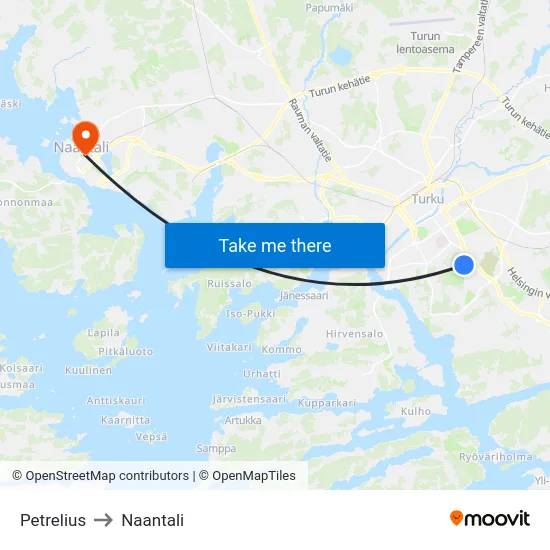Petrelius to Naantali map