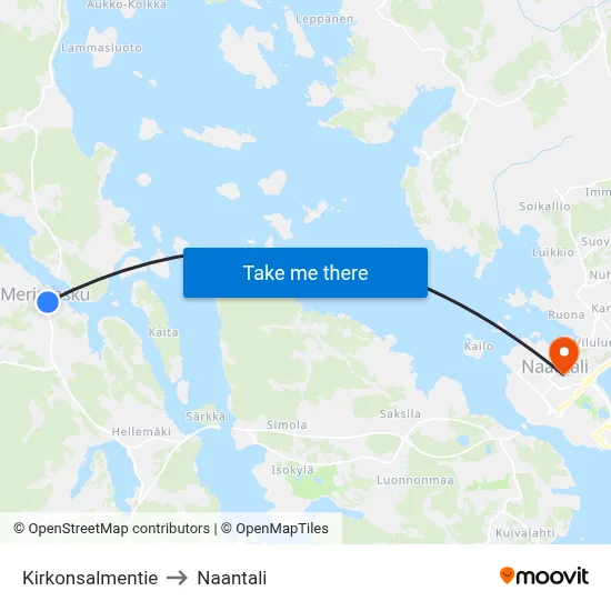 Kirkonsalmentie to Naantali map