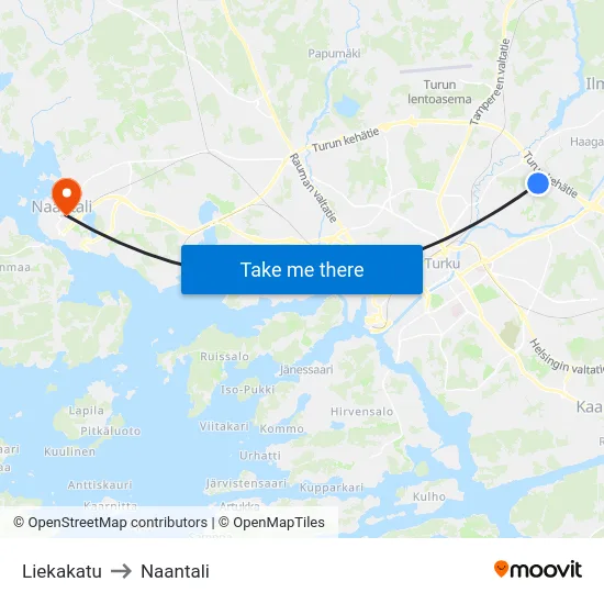Liekakatu to Naantali map