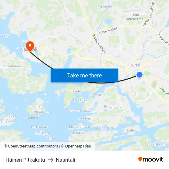 Itäinen Pitkäkatu to Naantali map