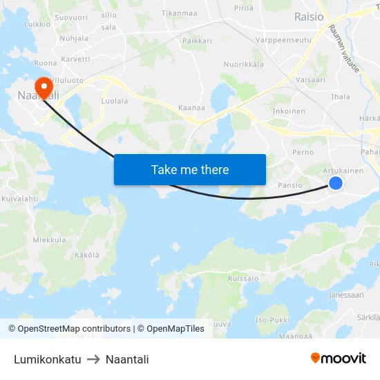 Lumikonkatu to Naantali map