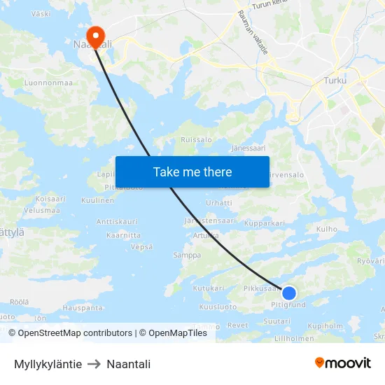 Myllykyläntie to Naantali map