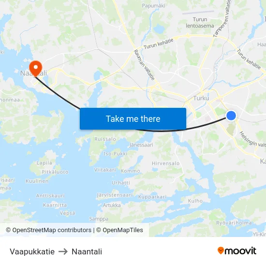 Vaapukkatie to Naantali map