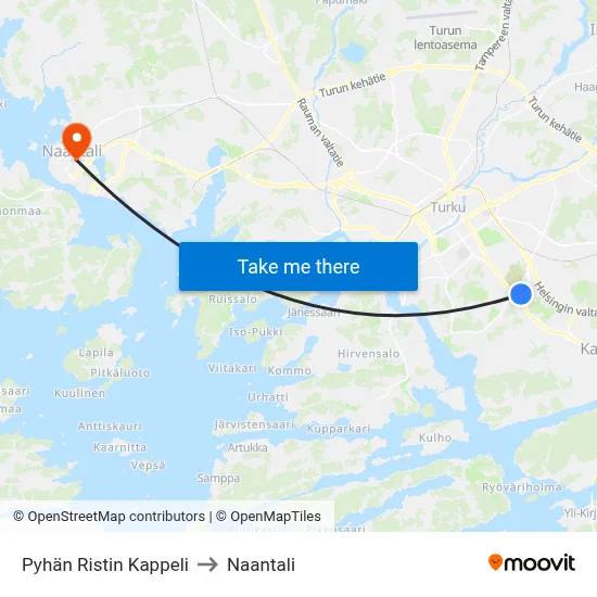Pyhän Ristin Kappeli to Naantali map