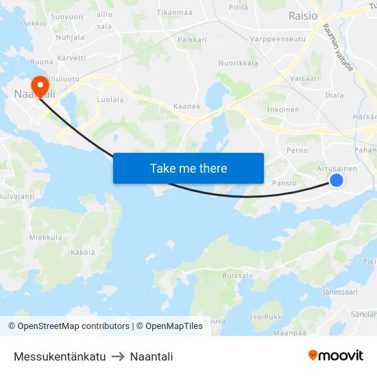 Messukentänkatu to Naantali map