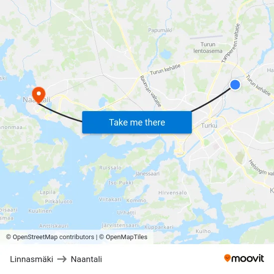 Linnasmäki to Naantali map