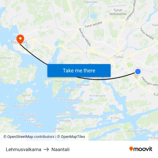 Lehmusvalkama to Naantali map