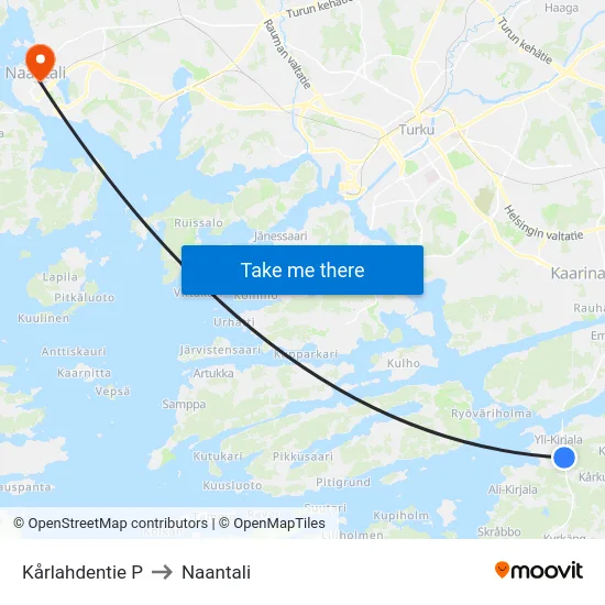 Kårlahdentie P to Naantali map