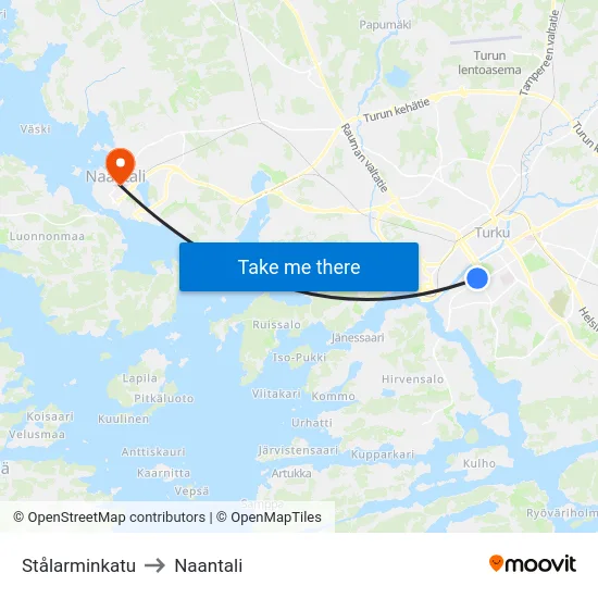 Stålarminkatu to Naantali map
