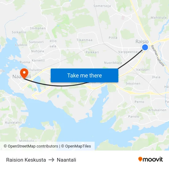 Raision Keskusta to Naantali map
