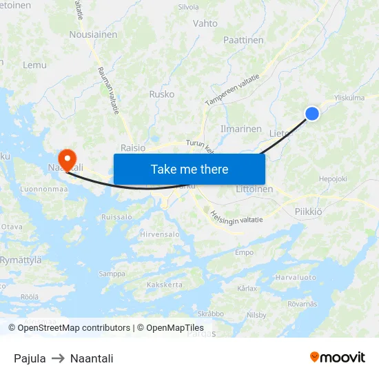Pajula to Naantali map