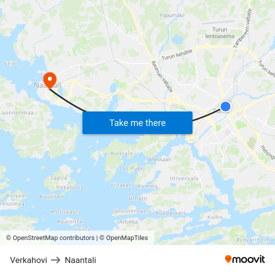 Verkahovi to Naantali map