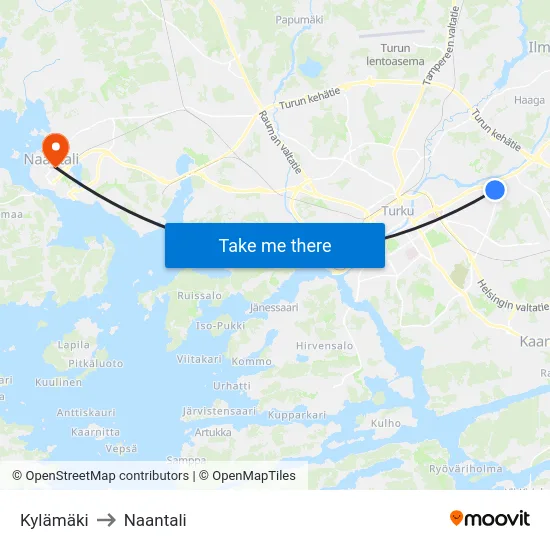 Kylämäki to Naantali map