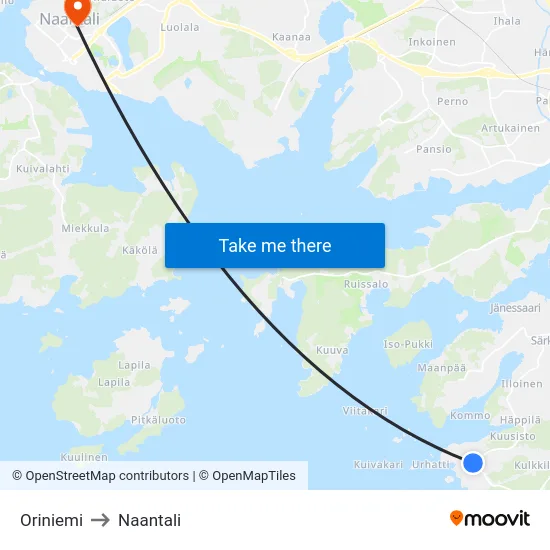 Oriniemi to Naantali map