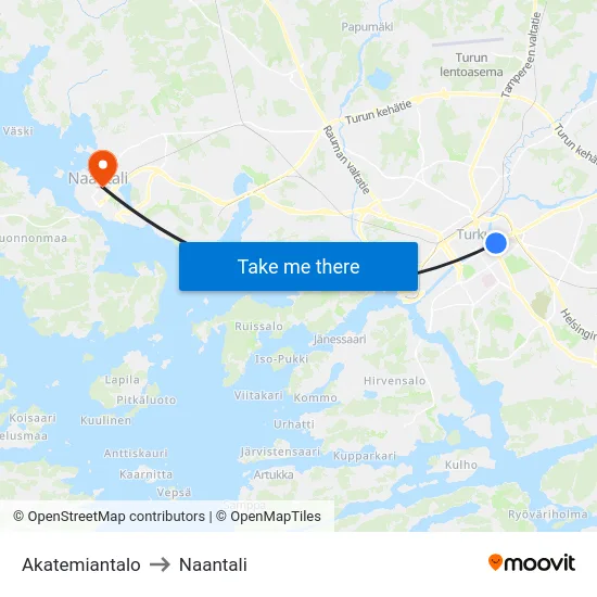 Akatemiantalo to Naantali map