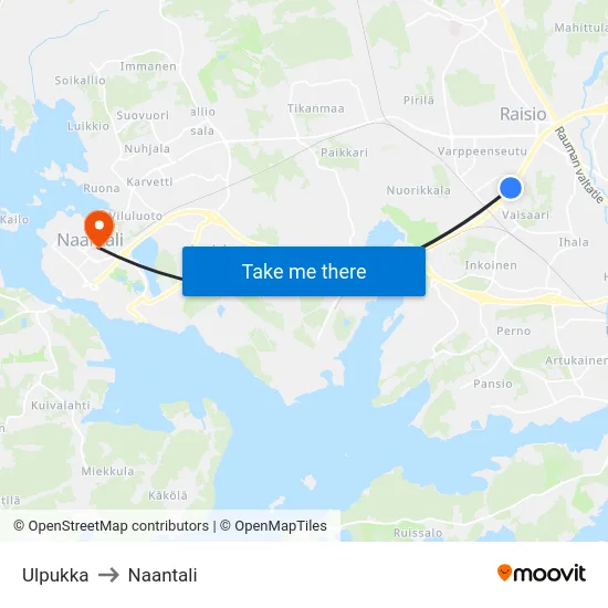 Ulpukka to Naantali map