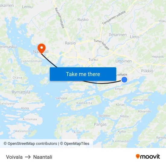 Voivala to Naantali map