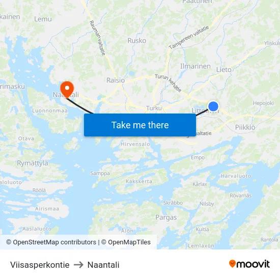 Viisasperkontie to Naantali map