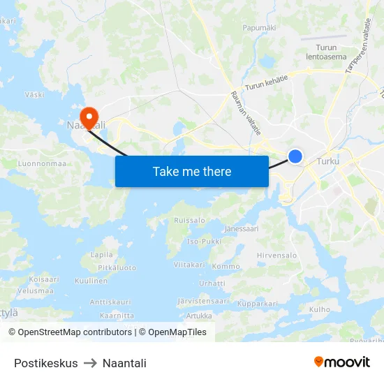 Postikeskus to Naantali map