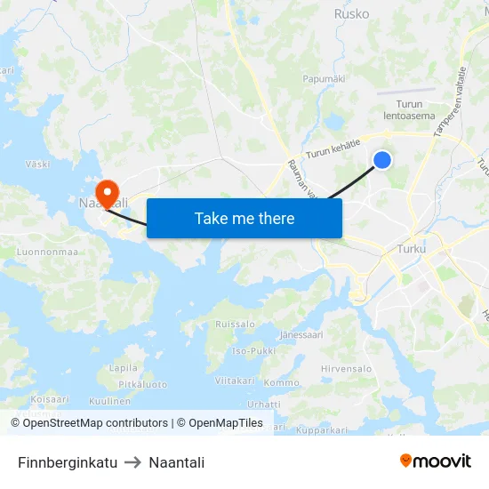 Finnberginkatu to Naantali map