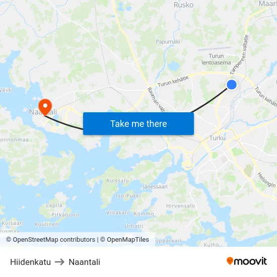 Hiidenkatu to Naantali map