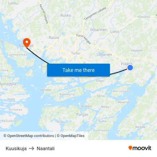 Kuusikuja to Naantali map