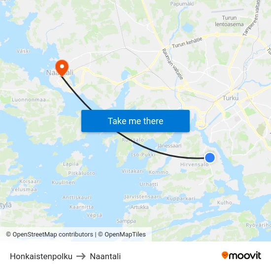 Honkaistenpolku to Naantali map