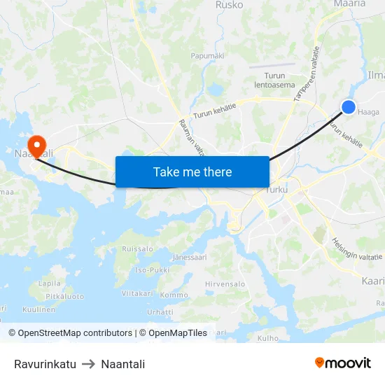 Ravurinkatu to Naantali map