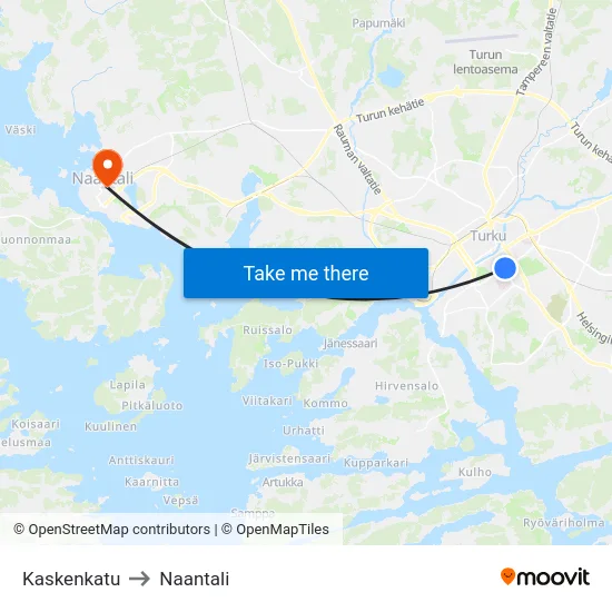Kaskenkatu to Naantali map