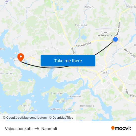 Vajossuonkatu to Naantali map