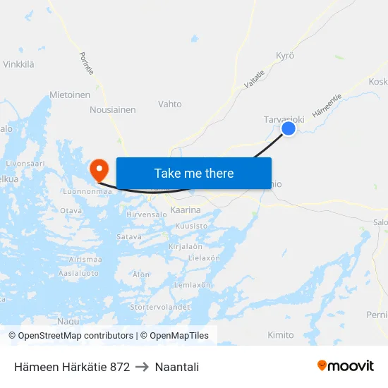 Hämeen Härkätie 872 to Naantali map