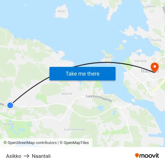 Asikko to Naantali map