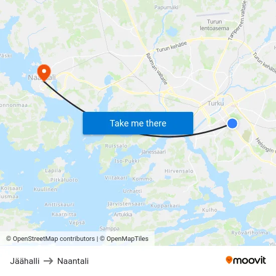 Jäähalli to Naantali map