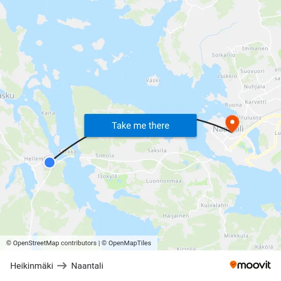 Heikinmäki to Naantali map