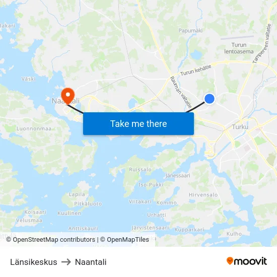 Länsikeskus to Naantali map