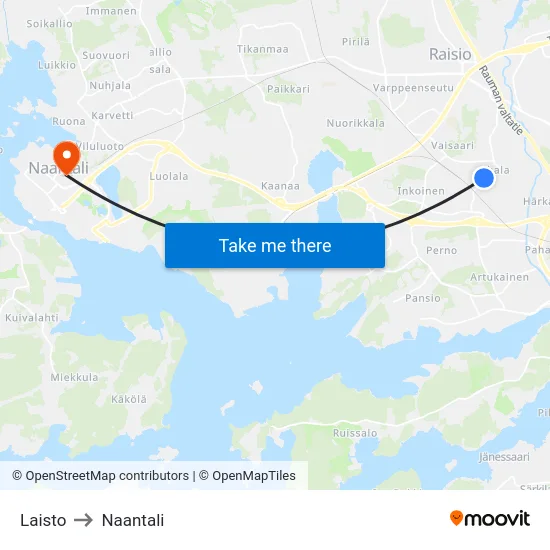 Laisto to Naantali map