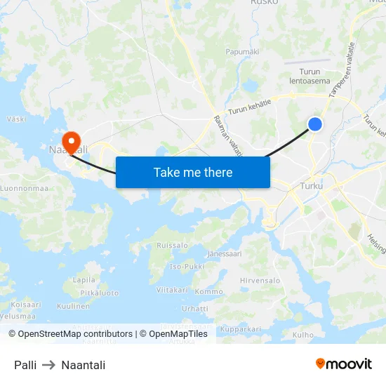 Palli to Naantali map