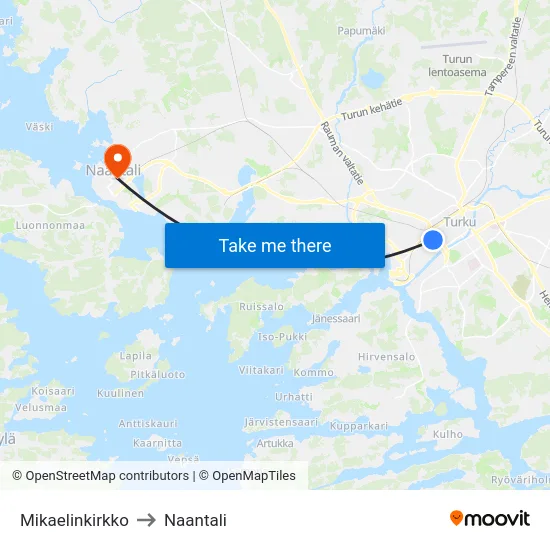 Mikaelinkirkko to Naantali map