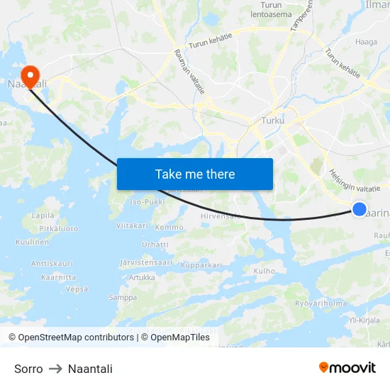Sorro to Naantali map